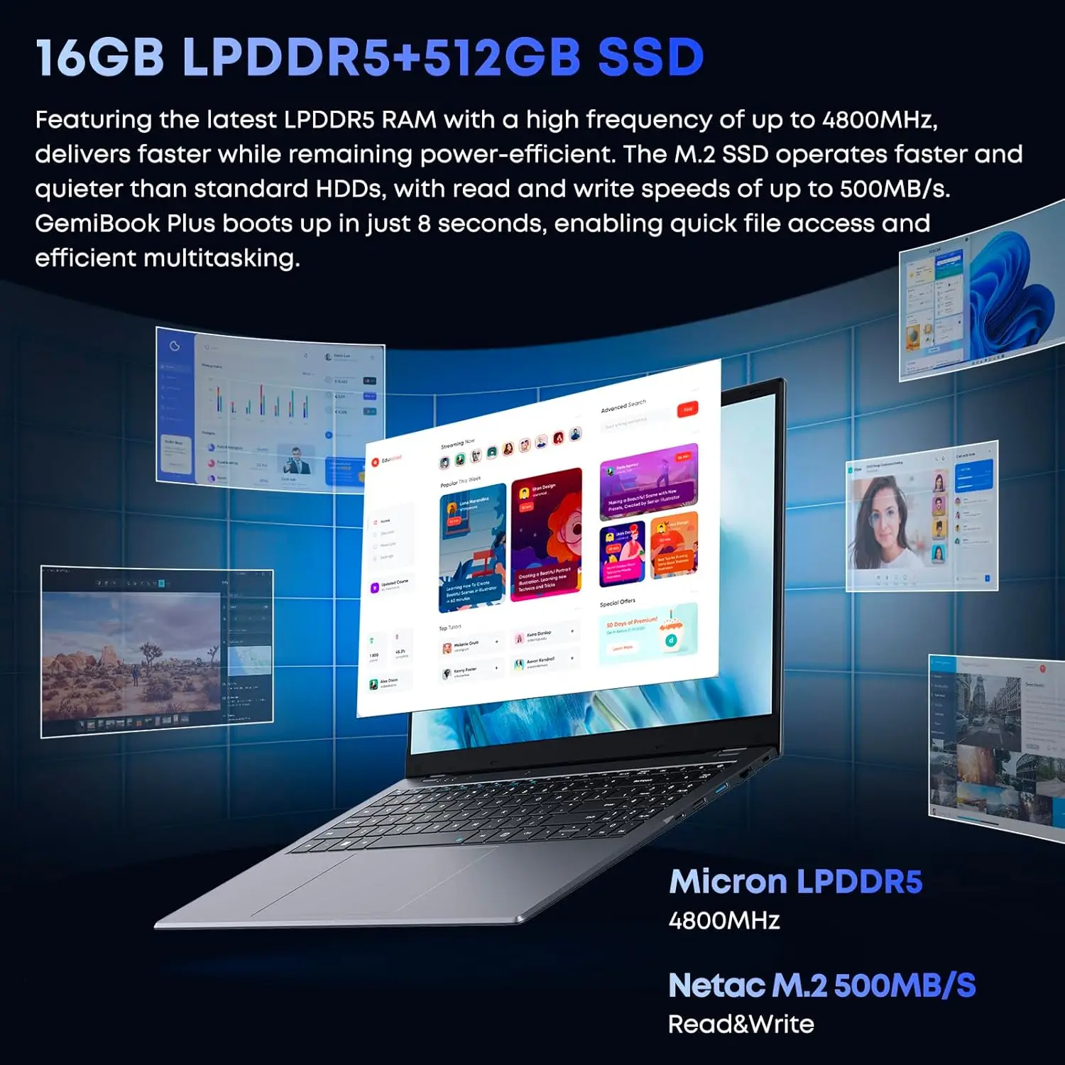 CHUWI 제미북 플러스 노트북 15.6인치 FHD 1920x1080 16GB LPDDR5 512GB SSD 인텔 N100/N150 알더레이크 WiFi 6 윈도우 11 노트북