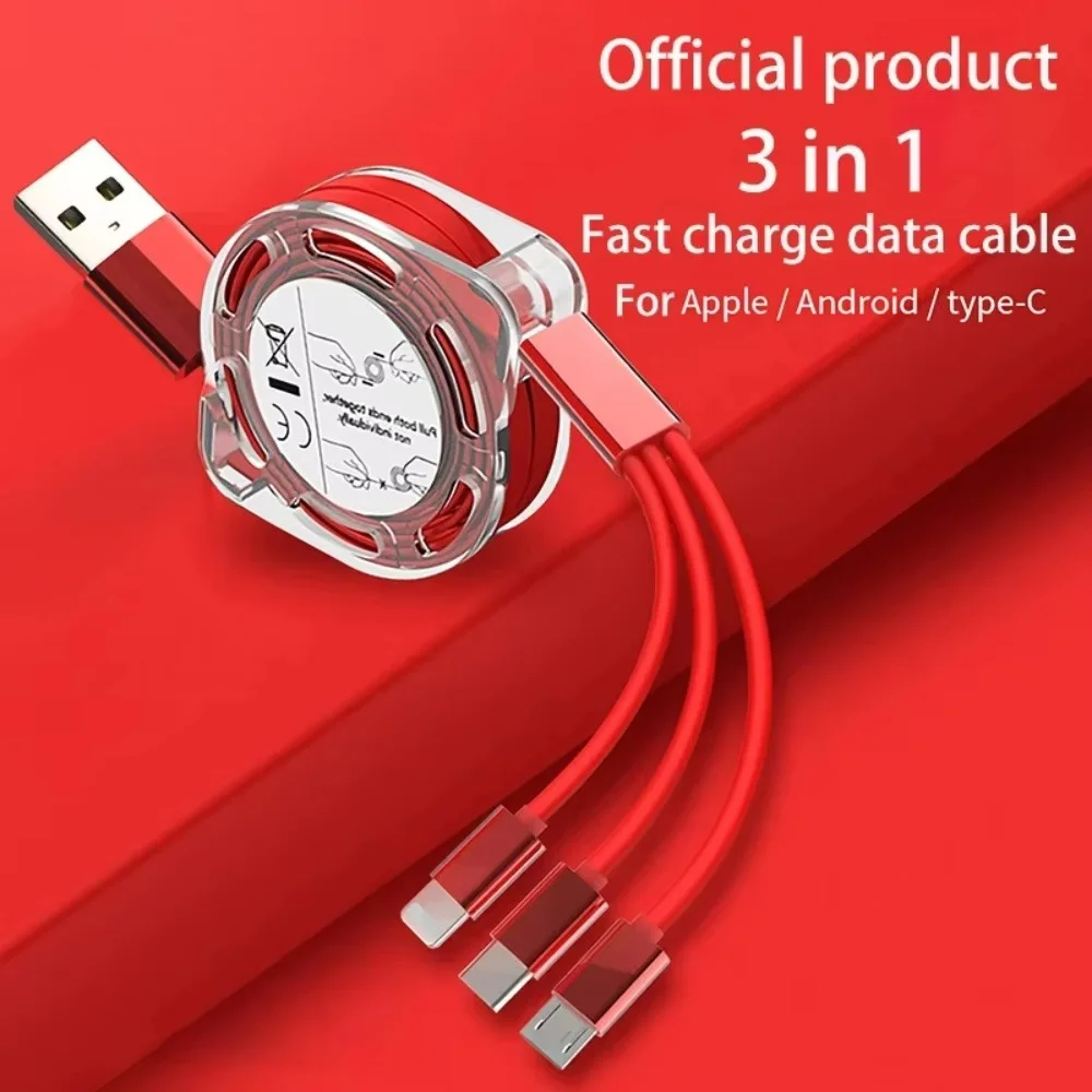 Cable cargador USB retráctil 3 en 1, carga rápida para iPhone, Android tipo C, Samsung, Huawei, Xiaomi, teléfono móvil, Cable Micro USB C