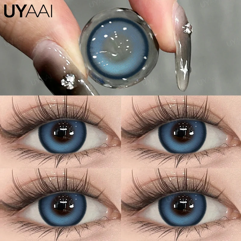 UYAAI Lentes de contacto de colores de 0 a -8,00 grados para ojos Lentes de color gris con dioptrías Miopía y2k Colorcon Lentes azules Verde