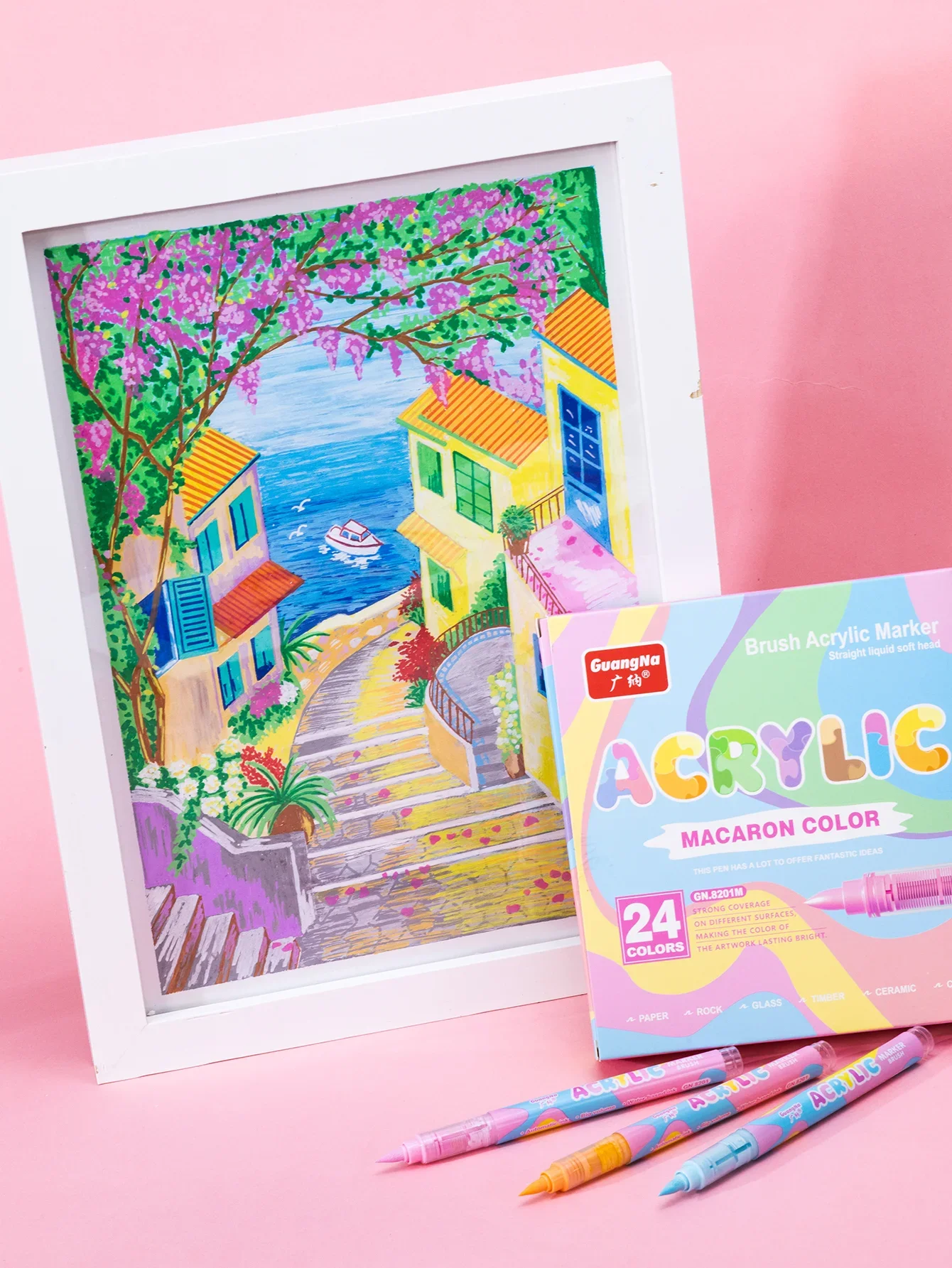 24 สีผิวสีปากกาสีอะคริลิค,ปลายแปรงเครื่องหมายสีสําหรับไม้,แก้ว,ผ้า,Rocks ภาพวาดสีปากกาศิลปินวาด