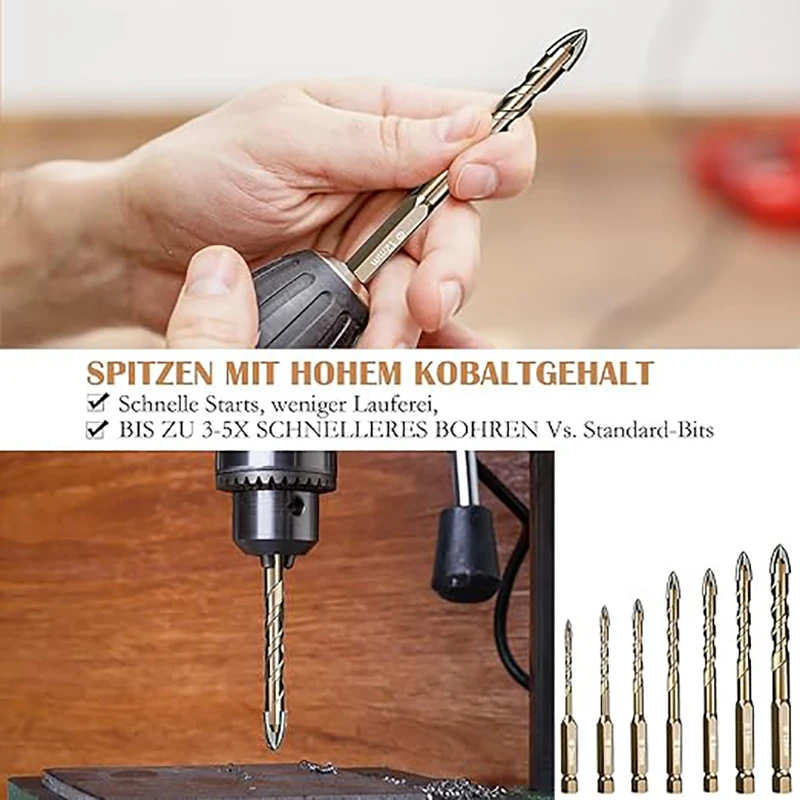 12PCS Set di punte per piastrelle con codolo esagonale Set di punte per trapano per vetro Set di punte per trapano per muratura 3-12 mm Set di strumenti per perforazione di piastrelle per trapano in ceramica