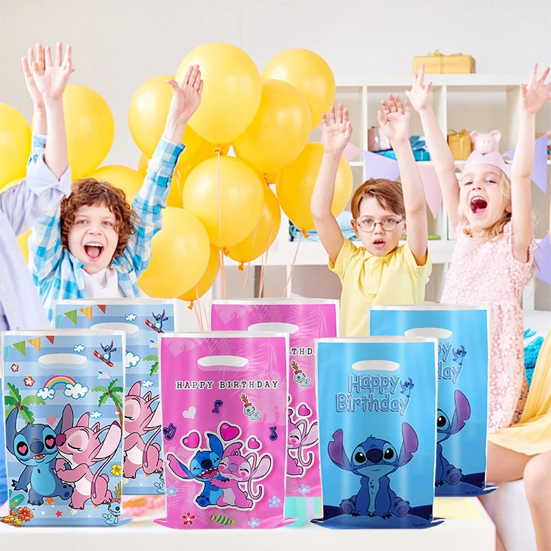 30pcs 블루 핑크 스티치 파티 선물 가방 핸들 릴로 & 스티치 테마 파티 호의 가방 베이비 샤워 아이 생일 파티 장식