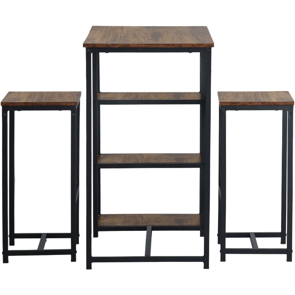 Un juego de 3 barras pequeñas, 1 mostrador de bar + 2 sillas altas, mesa de desayuno con 3 bolsas de almacenamiento, estructura de metal, marrón industrial