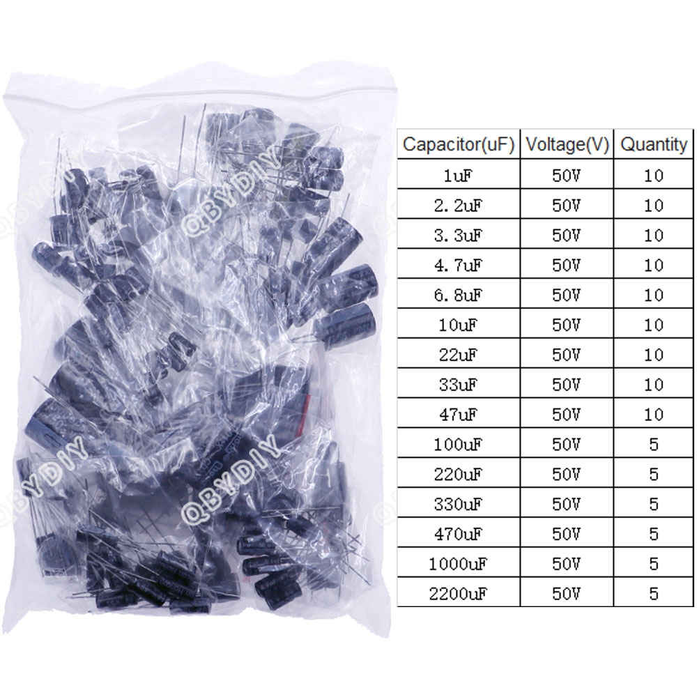Electrolytic Capacitors Assortment Kit 16V 25V 35V 50V 1uf 2.2uF 3.3uF 4.7uF 10uF 22uF 33uF 47uF 100uF 220uF 330uF 470uF 1000uF