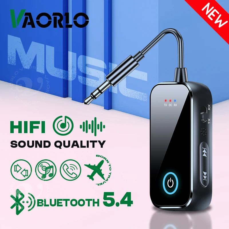 Verbesserter Bluetooth 5.4 AUX-Empfänger Sender 3,5 mm mit Mikrofon HiFi-Stereo-Musik-Wireless-Audio-Adapter für TV PC Flugzeug Auto