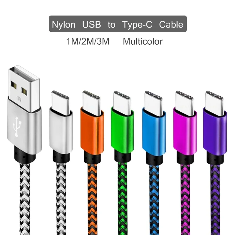 Cable USB tipo C 2.4A, Cable cargador de Cable trenzado de nailon de carga rápida para Samsung, Huawei, Xiaomi, Android, accesorios para teléfono móvil