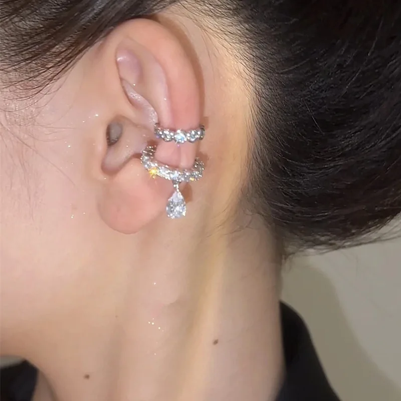 Серебряные серьги-клипсы с цирконием и жемчугом для женщин, геометрические манжеты для ушей без пирсинга, ювелирные изделия для девочек, подарки