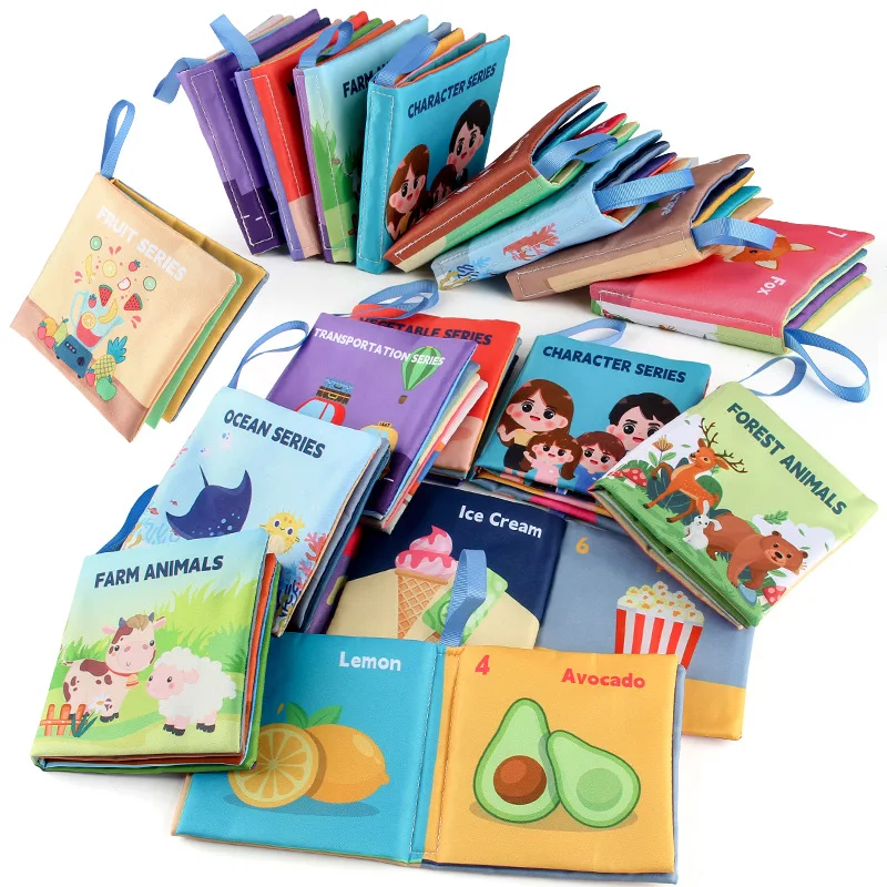 หนังสือผ้าเด็ก 3D ของเล่นการศึกษาปฐมวัย หนังสือปาล์มภาษาอังกฤษ 4 หน้า 8 หน้า