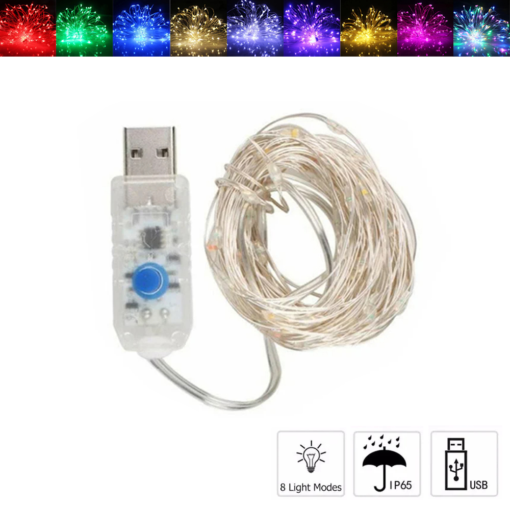 1m-10m USB ไฟ LED String 8 โหมด Fairy ห้องนอนยืดหยุ่นทองแดงฮาโลวีนเทศกาลไฟปาร์ตี้โคมไฟบ้านงานแต่งงานแสงสี