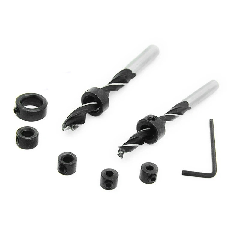 Juego de Collar de broca de tope de profundidad de taladro, anillo de límite de posicionador ajustable, llave Allen, juego de tornillos, herramienta de carpintería