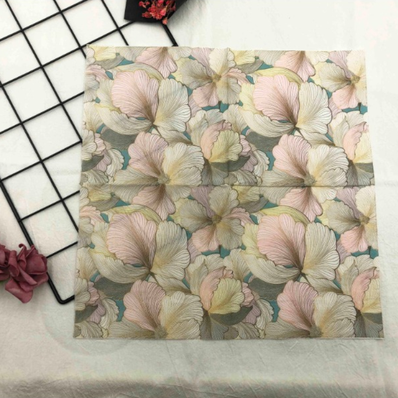 Colourful Printed Napkins Three-dimensional Flowers Square Napkins Wedding Hotel Party Folding Facial Tissues 20pcs/pac 33*33cm