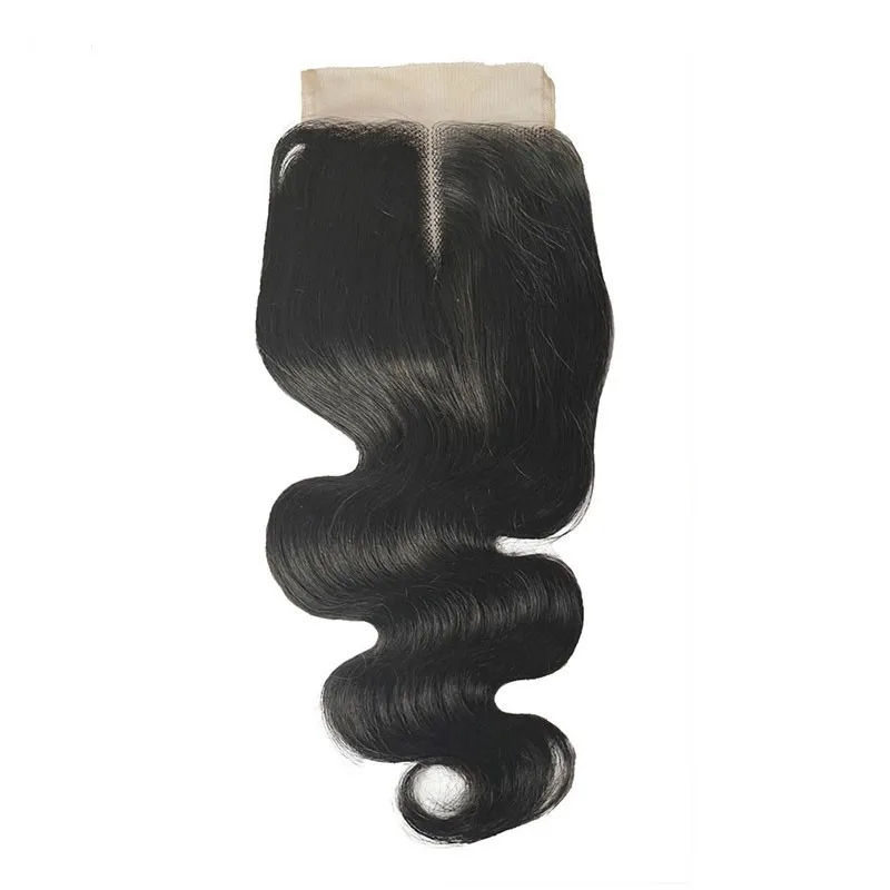 Cierre de cabello humano ondulado 4x1, encaje en T, cierre de parte media, cabello indio crudo prearrancado con pelo de bebé, Color Natural