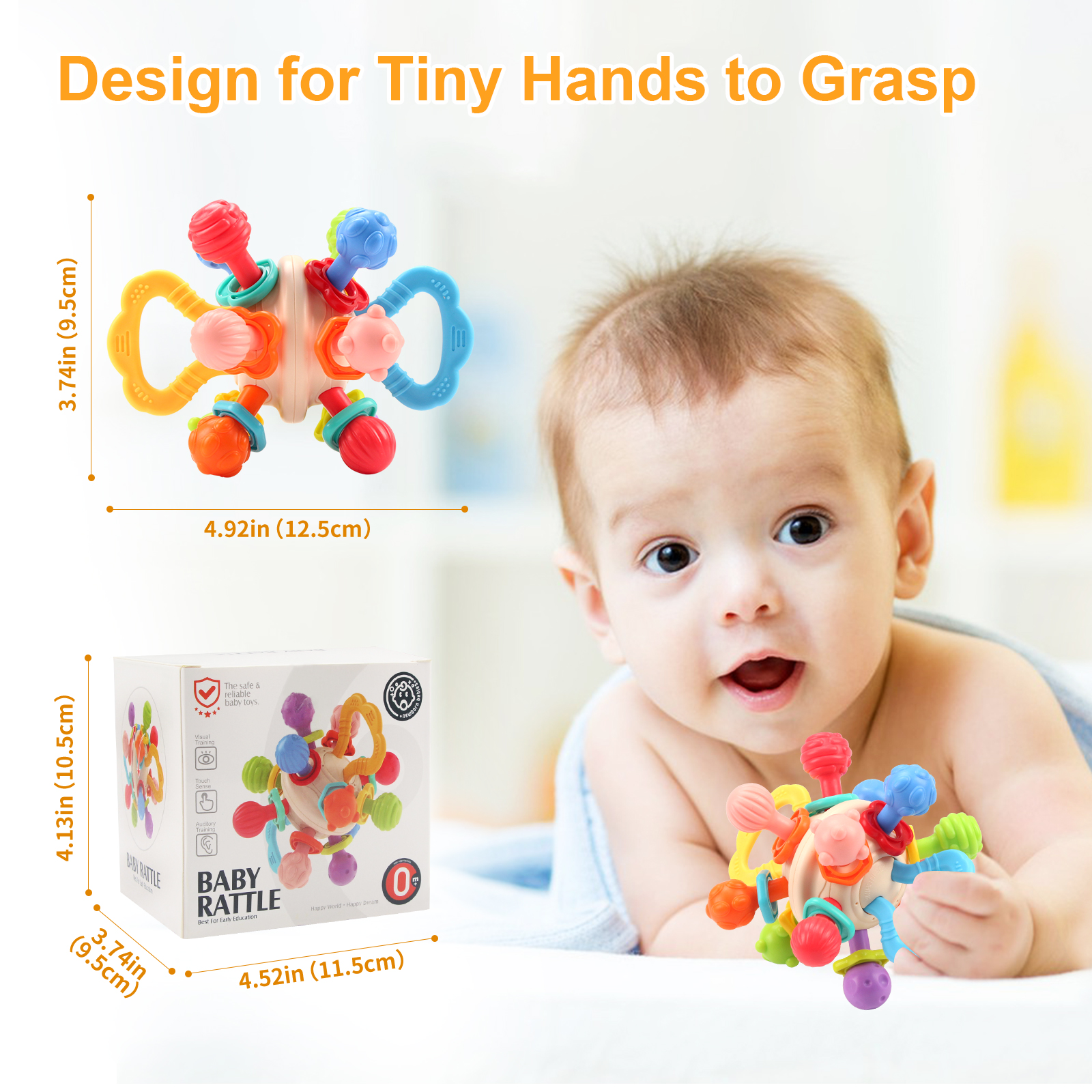 ของเล่นเด็กแมนฮัตตันรอบบอลซิลิโคน Hand Grab Ball Rattle Infantil Chewable Teethers ของเล่นสําหรับทารก 0-12months