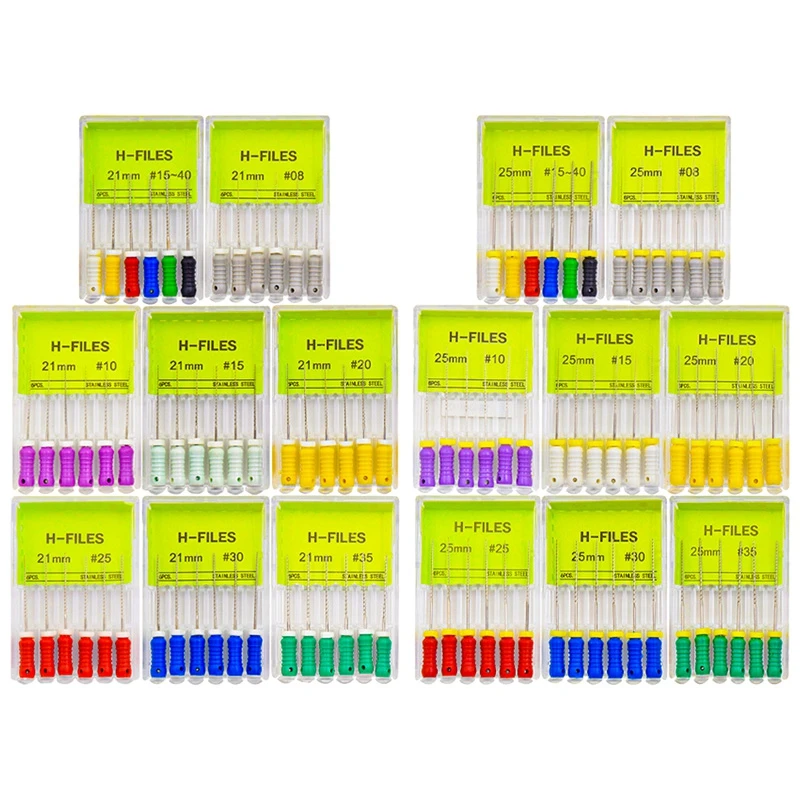 6 buah/kotak File H Dental, File endodontik, File penggunaan tangan 21mm/25mm, File Endo akar Cannal