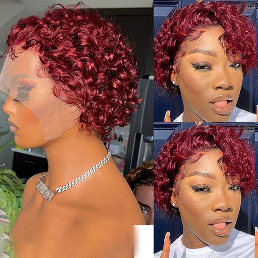 Pixie ตัดวิกผม 99J สีวิกผมลูกไม้ฤดูใบไม้ผลิ Curl สั้น Bob วิกผมผมมนุษย์ผู้หญิงสีดําธรรมชาติสีบลอนด์ Jarin ผมวิกผมราคาถูก
