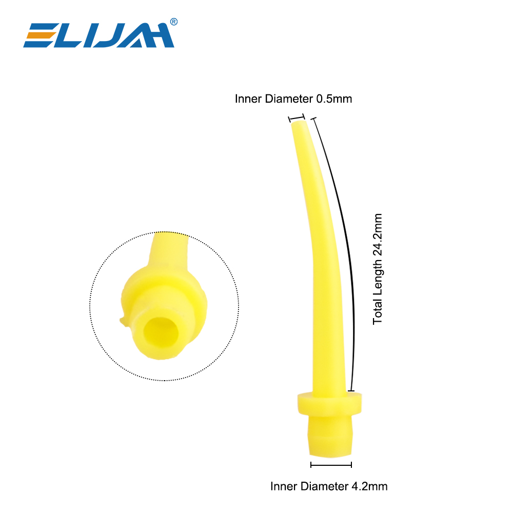 50 ชิ้น/แพ็คทันตกรรมผสมเคล็ดลับยางซิลิโคนแบบใช้แล้วทิ้งหัวผสมทันตกรรม Impression วัสดุหัวฉีดสีเหลืองผสมหลอด