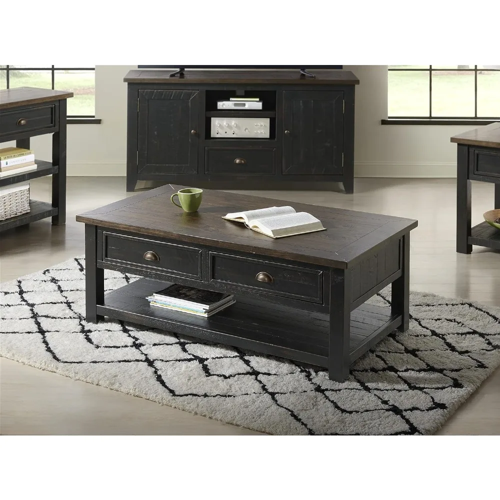 Couchtisch aus Massivholz, Schwarz mit brauner Platte, 19"T x 50"B x 28"H