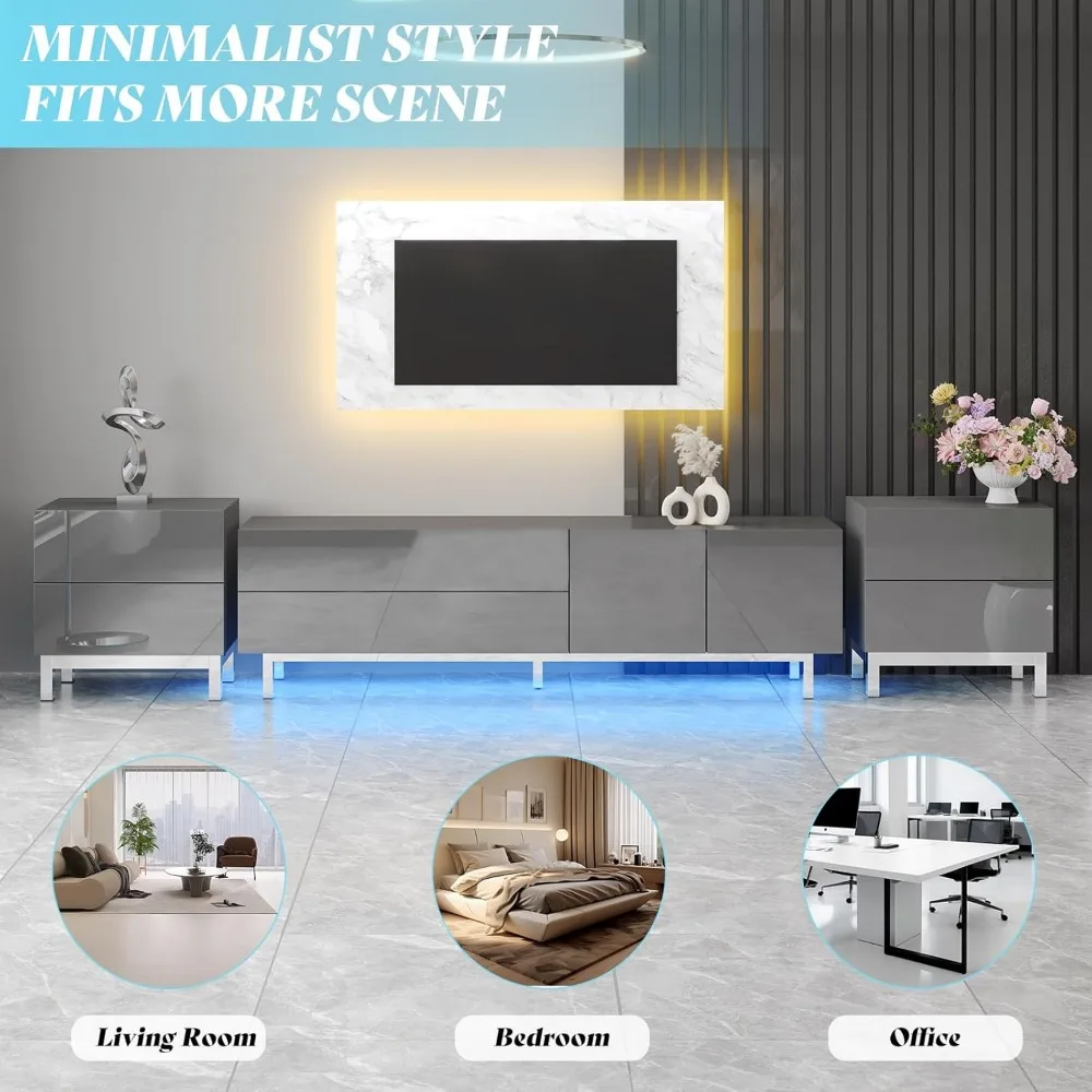 Modern Minimalist Nightstand Set of 2, 24" High Gloss Electroplated Sofa Side Table with 2 Magnetic Storage Drawers, Rectangula