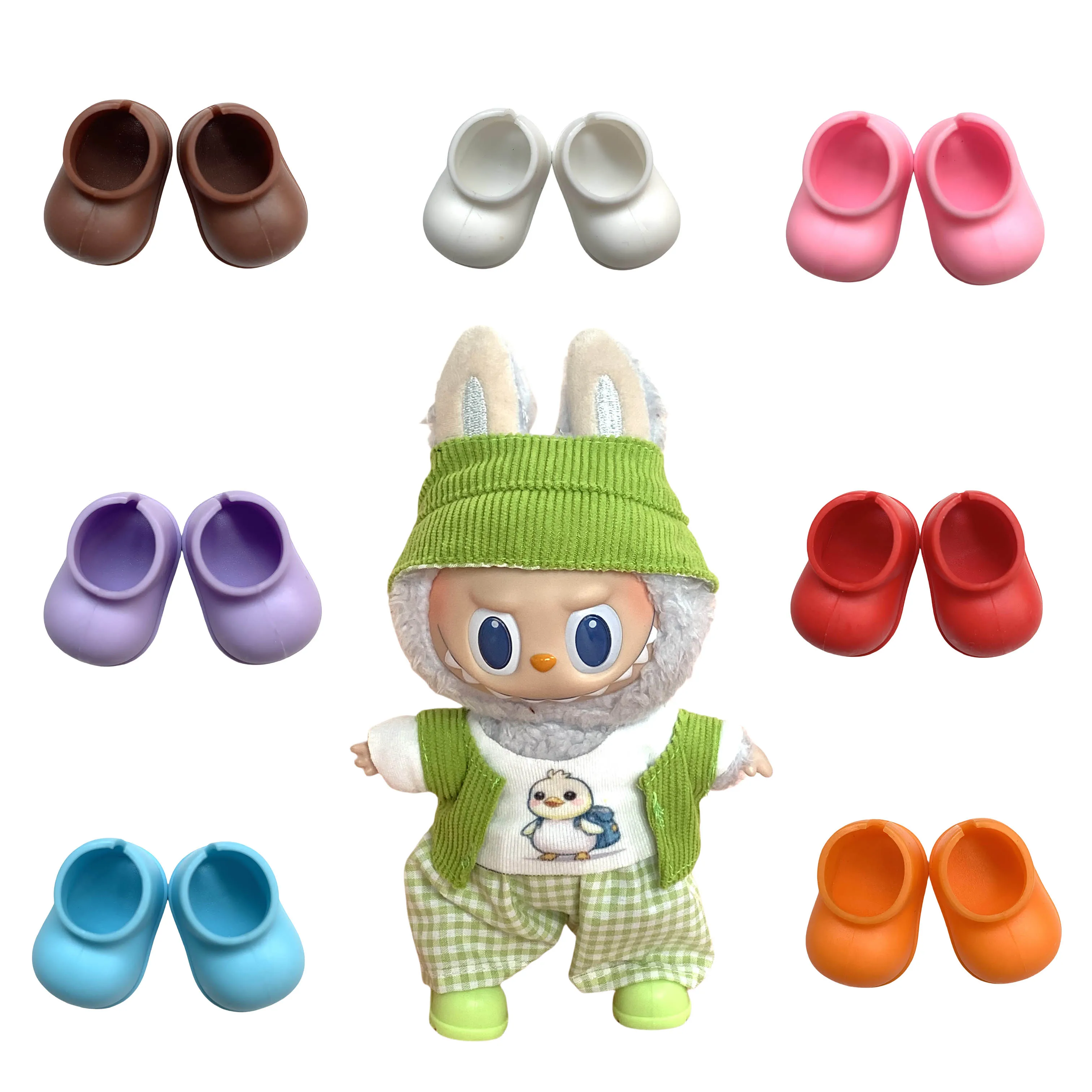 Para 15/17cm labubu capa de chuva v1/v2/v3 roupas 10cm algodão boneca roupas animal poncho capa de chuva com capuz acessórios de boneca