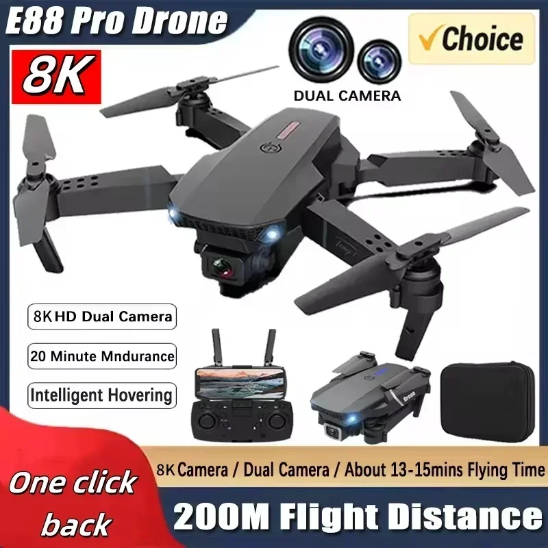 Foldable E88Pro RC Drone with 8K Professional Dual HD Camera 1080P Wide Angle WIFI FPV Helicopter Height Hold​