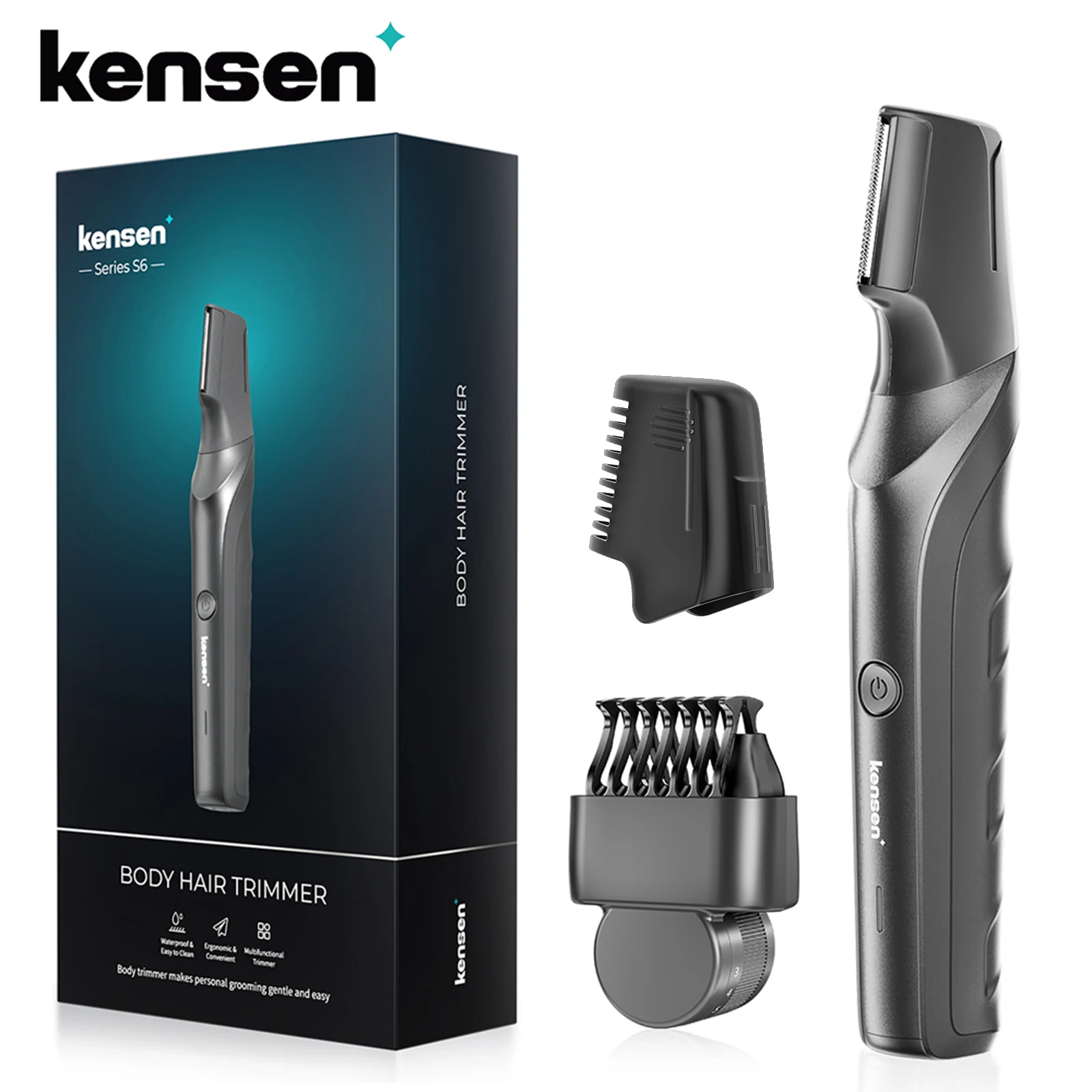 Cortadora de pelo corporal eléctrica Kensen S6 para hombres, cortadora de peluquero IPX5, cortadora de vello púbico de ingle impermeable con 2 accesorios de peluquero