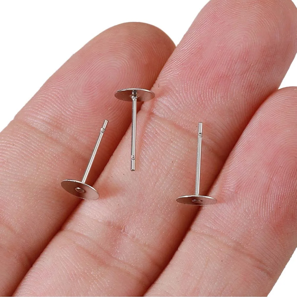 100Pcs 3/4/5/6/8/10/12mm anting baja tahan karat dasar kosong kancing telinga Pin Post Cabochon pengaturan untuk DIY membuat perhiasan temuan