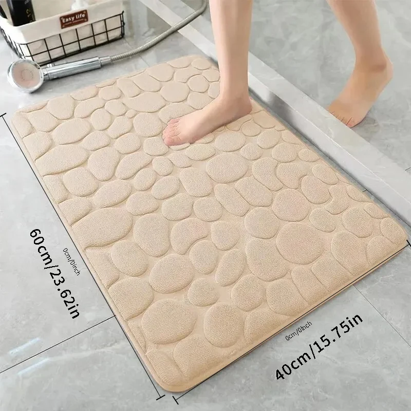 Baddeken met kiezelsteen reliëf, absorberende vloermat van traagschuim, badkamervloermat, antislip deurdeken, vloermat voor binnen