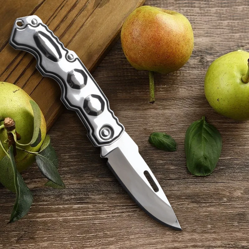 Edelstahl Klappmesser mit Schlüsselanhänger Taschenmesser Mehrzweck Obst Schneiden Fleisch Hackmesser Schneiden DIY Hobby Messer