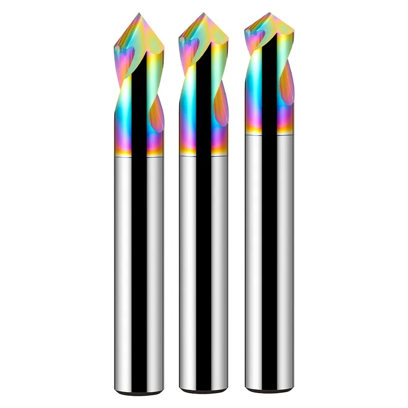 Yifino เครื่องตัดลบมุมเหล็กทังสเตนเคลือบสีสัน HRC65 CNC อลูมิเนียม60 ° 90 ° 120 °