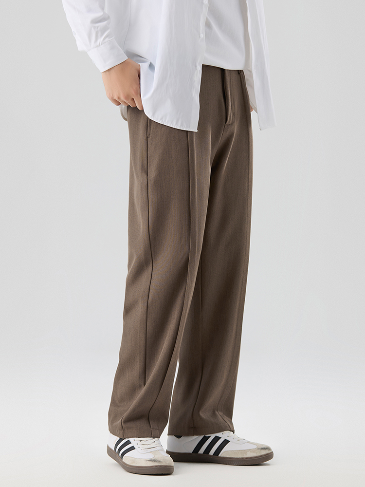 Pantalones informales de otoño para hombre, moda coreana, cintura elástica, pierna ancha, traje plisado, pantalones rectos sueltos drapeados, novedad de 2023