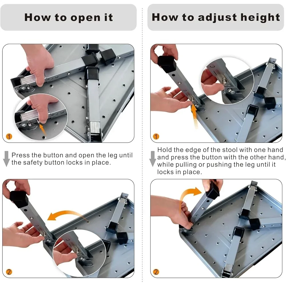 Folding Step Stool RV Adjustable Height Portable Metal Step Ladder Non-Slip Surface Heavy Duty Stepping Stool Indoor Outdoor Use