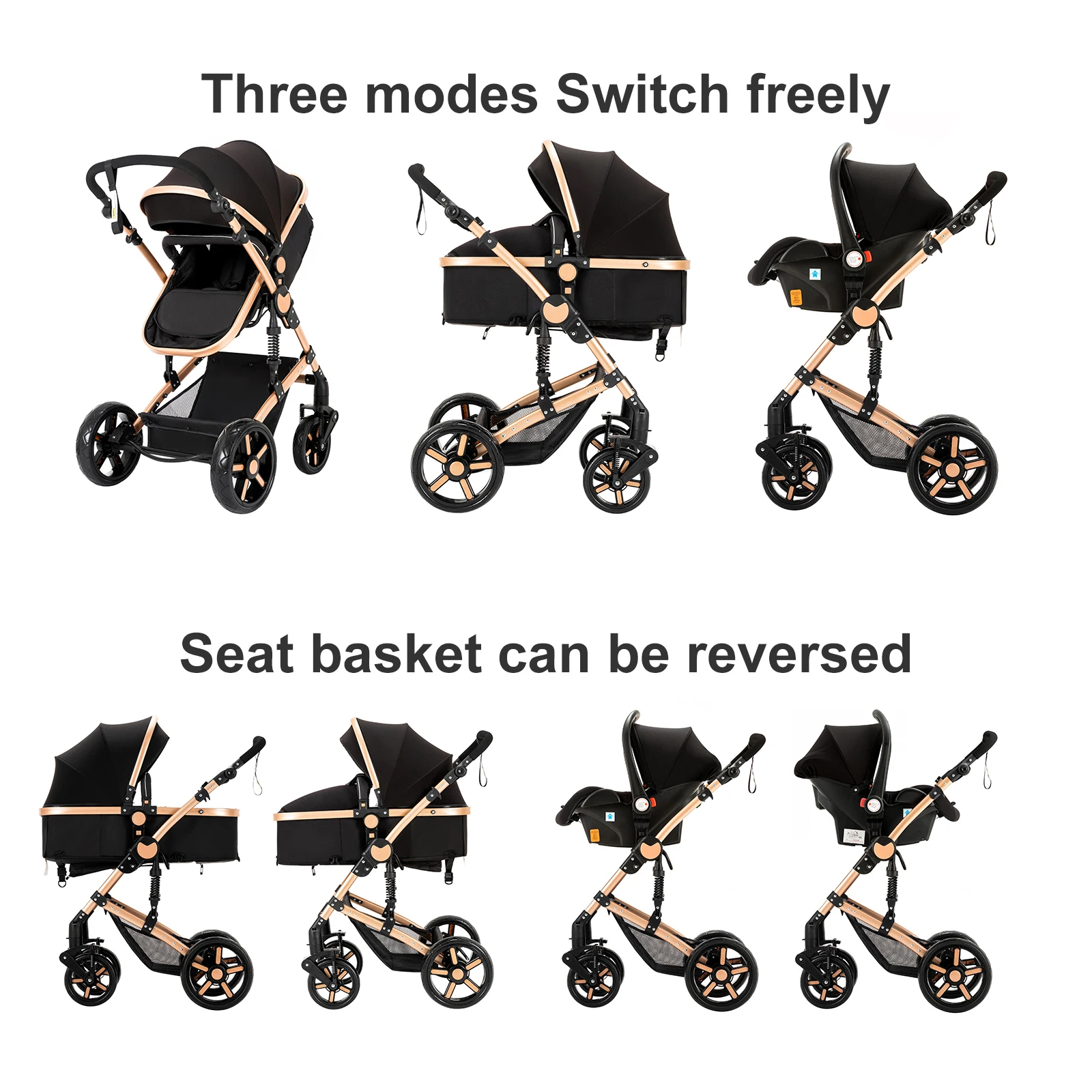 Poussette bébé 3 en 1, système de voyage, chariots pour nouveau-nés, siège de voiture, landau haut, léger