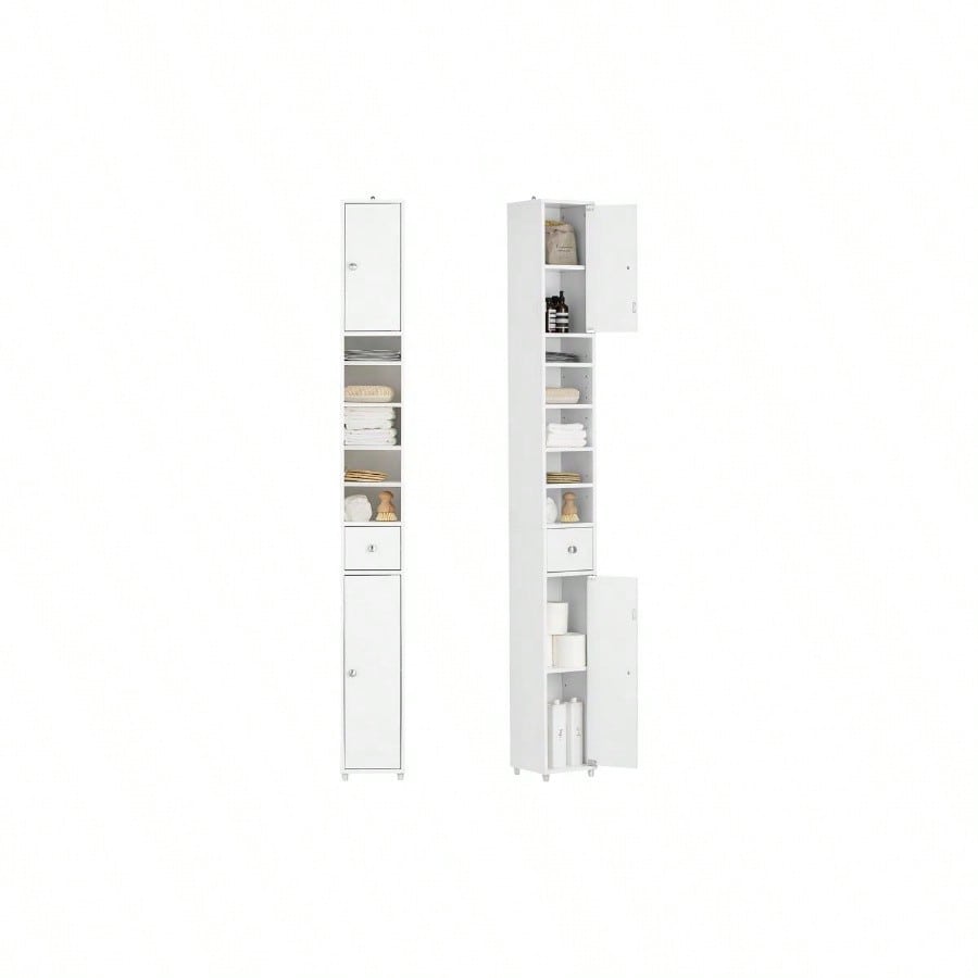 SoBuy BZR34 high cabinet with 5 compartments Bathroom cabinet with 1 drawer and doors bathroom furniture White BHT about 20x180x20cm