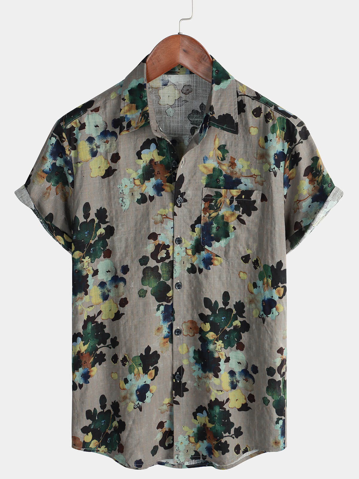 Kurzarmhemd mit Retro-Blumendruck für Herren, lässiges Revers-Einreiherhemd, 3D-gedrucktes Polyester-Kurzarmhemd