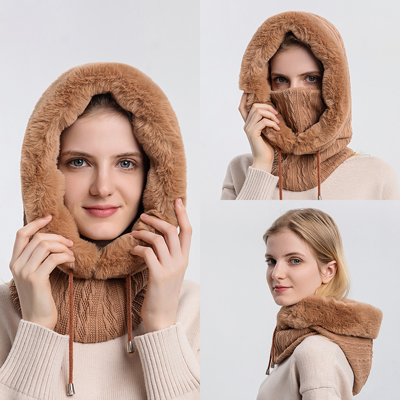 Muts Voor Vrouwen Gezichtsmasker Met Capuchon Pluis Warm Houden Dikker Stijl Sjaal Capuchon Beanie Gebreide Kasjmier Halswarmer