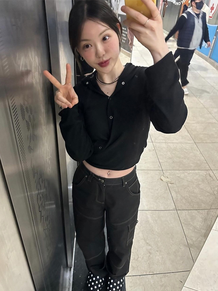 レトロフード付きベースシャツ女性の長袖アメリカンスタイルスリムフィット Tシャツ春の新スタイル砂漠風コットントップ