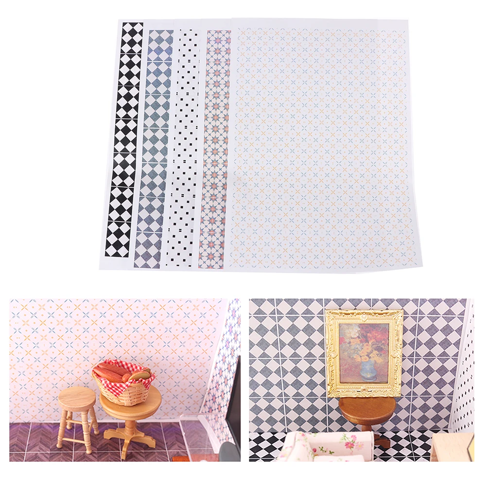Dollhouse Floor Decoration Accessories 1/12 Dollhouse Floor Sticker Wall Decal Kitchen Bathroom Miniature Accessory