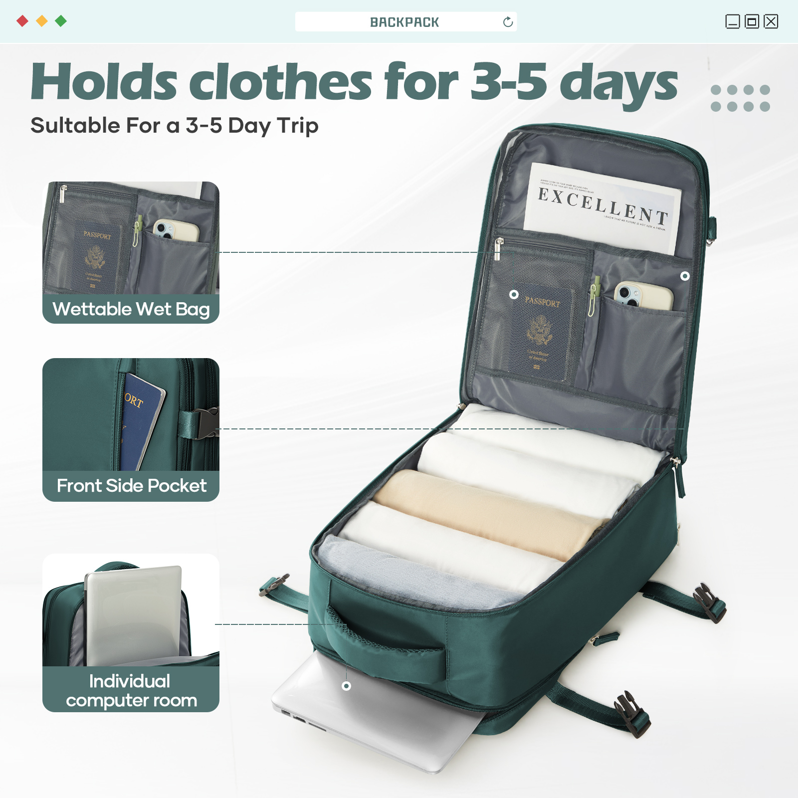 Zaino 40x30x20 Aereo, Zaino per bagagli a mano da cabina Ryanair, Zaino per laptop Easyjet per viaggi in aereo, Zaino scolastico