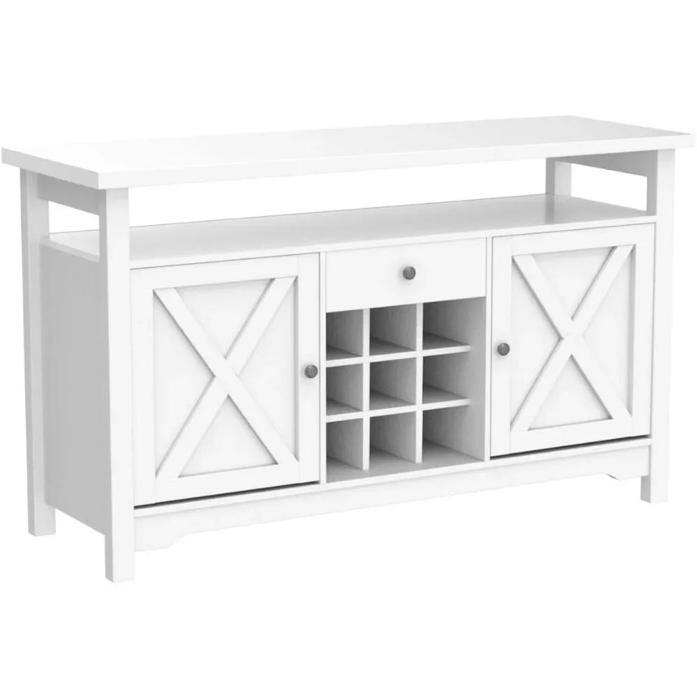 Coffee Bar Cabinet with Storage, 47” White Coffee Bar Station Cabinet, Farmhouse Coffee Bar Buffet Cabinet with Drawer