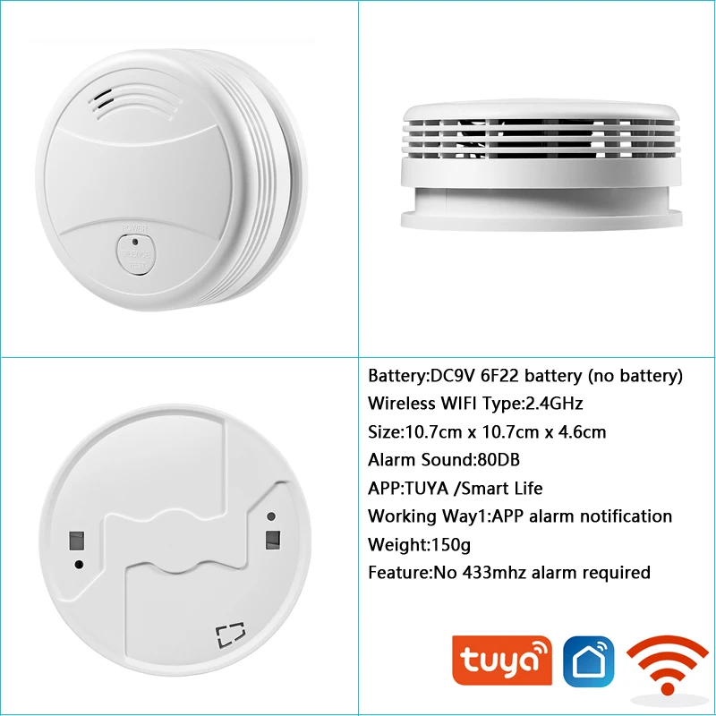 Tuya Smart Wifi Rookmelder Sensor 80DB Alarm Brand Rookmelder Wifi Brandbeveiliging Home Security Alarm Smart Life APP