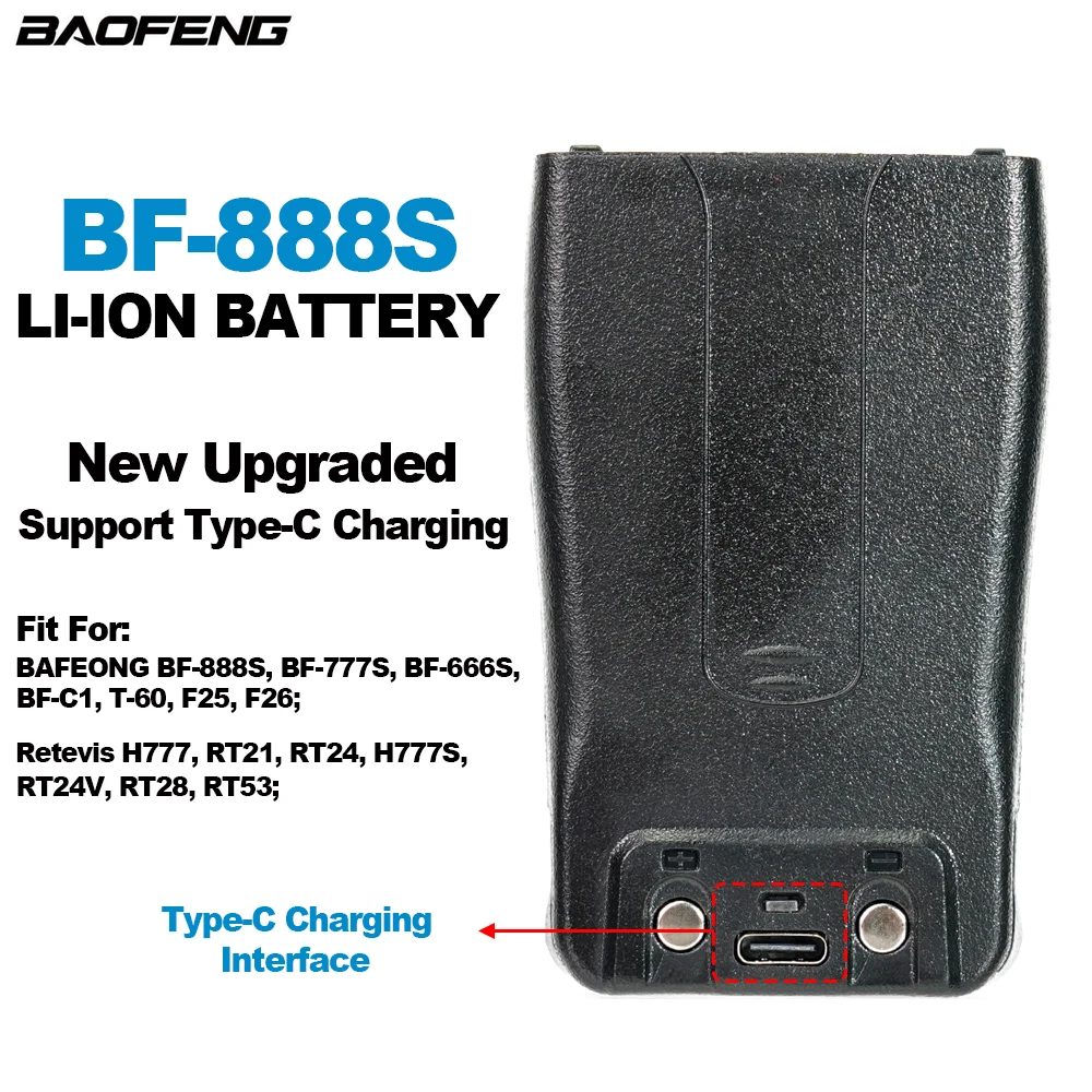 BAOFENG BF-888S Pro Original Battery Upgraded Type-C (USB-C) Charging For BF888S/777S/666S BF-C1 For Retevis H777 RT21 RT24 RT28