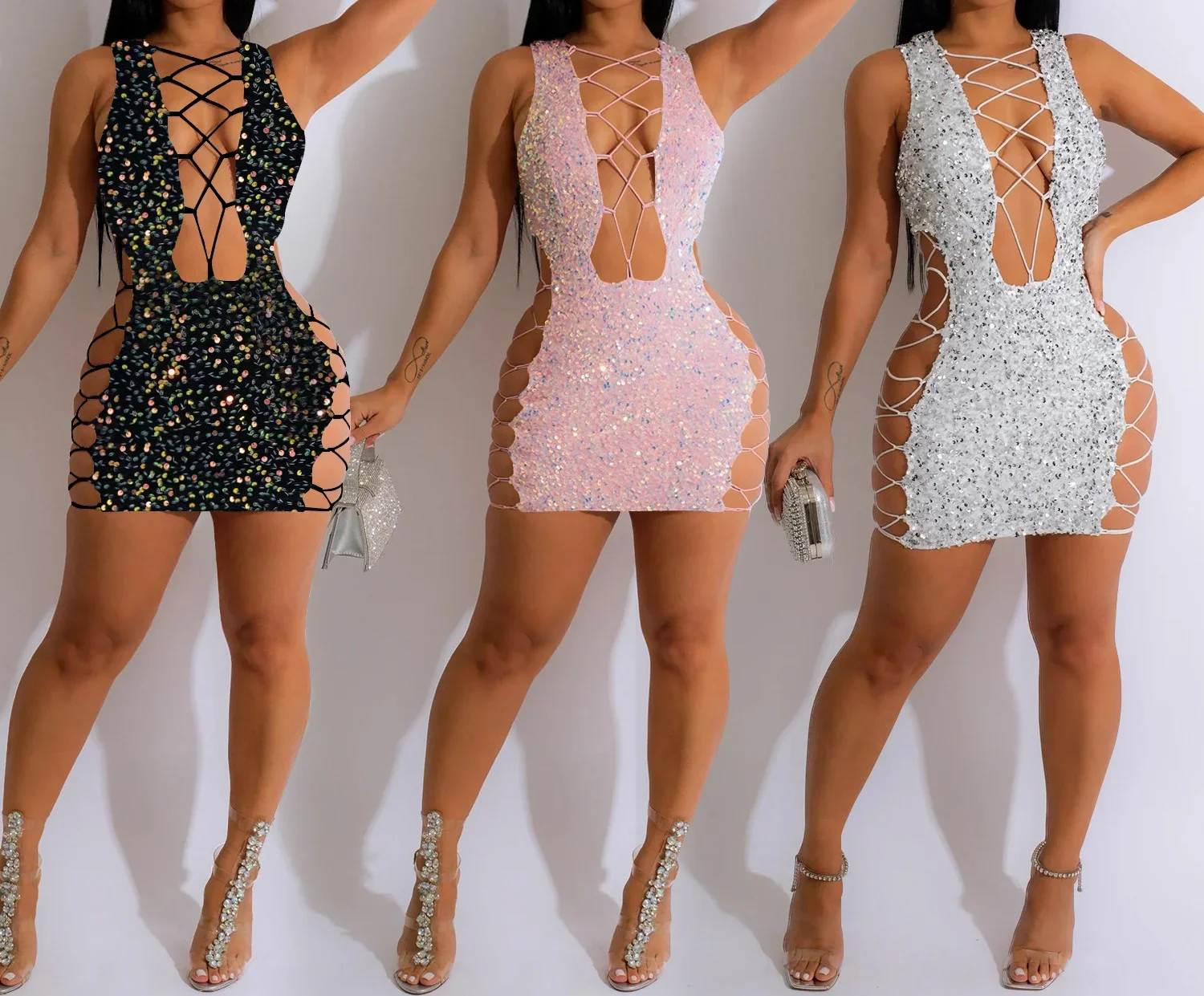 Vestido de mujer a la moda con cuentas, sin mangas, sexy, con lentejuelas, vestidos de noche para mujer, vestidos de fiesta elegantes, vestido de cóctel y graduación XSY20