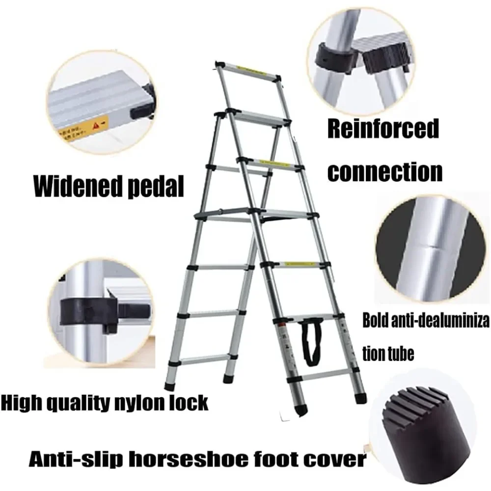 Telescoping Ladder Aluminum Extension Step Ladder, Folding Telescopic A Frame, 5+6 Steps with Anti-Slip for Home or Industrial