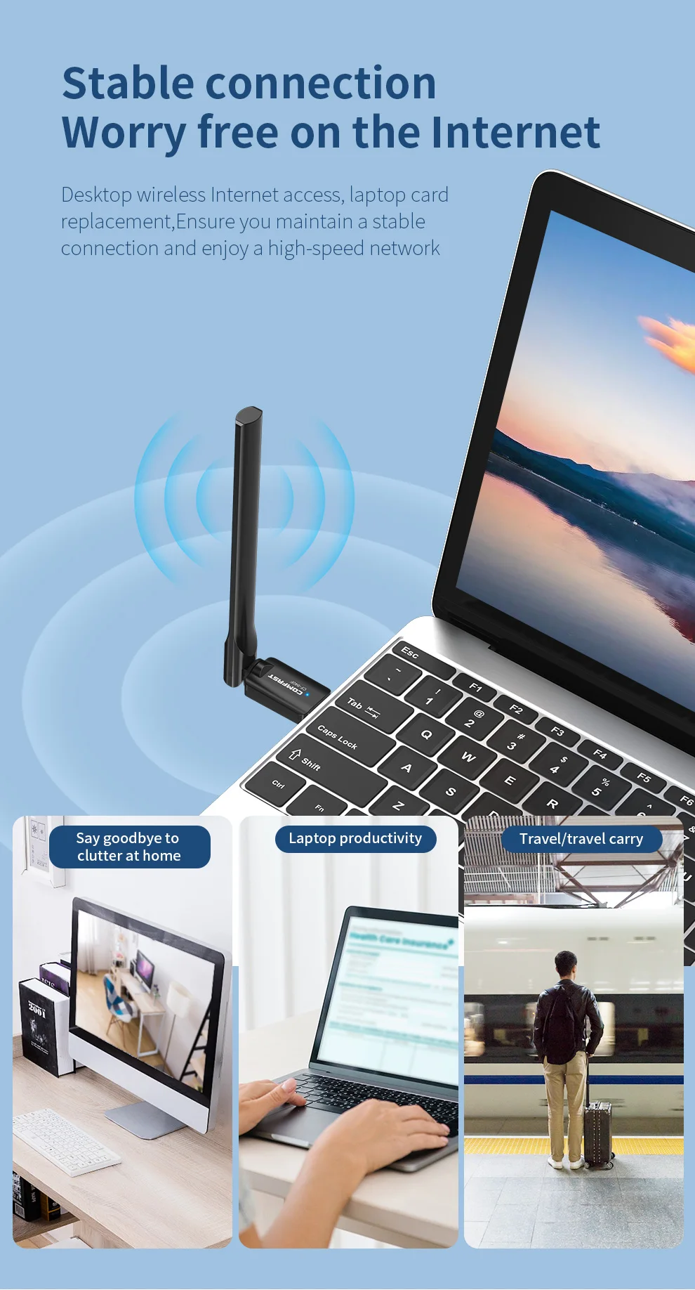 Comfast 287Mbps Adapter 2.4G WiFi Card 3dBi Antenna Wifi6 USB Dongle AX300 802.11ax Wireless WiFi Receiver PC Laptop Driver Free