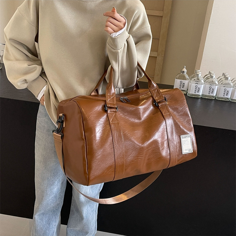Gym Bag Women'S PU Leather Travel Totes Duffle Sports Fitness Casual Luggage Handbag Shoes Pocket Shoulder Weekend Outdoor Bag