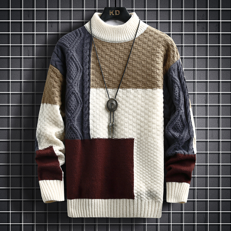 2023 herbst Winter Männer Pullover Warme Mode Nähte Farbe Passenden Pullover Rundhals Pullover Verdickt Gestrickte Pullover S-3Xl
