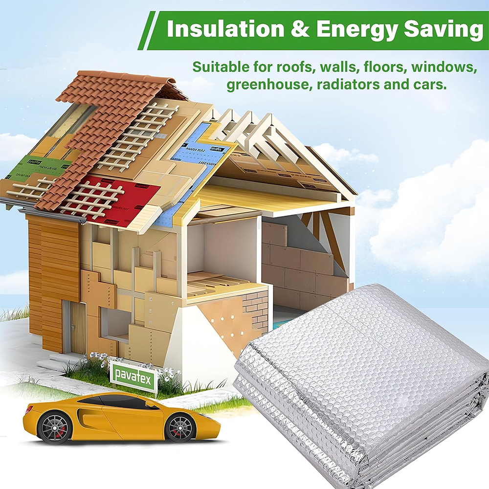 Двусторонняя алюминиевая пленка, светоотражающая изоляция, пенопластовый лист, фольга, пузырьковый рулон для сохранения тепла, теплозащитный экран, излучающий барьер 1MX3M