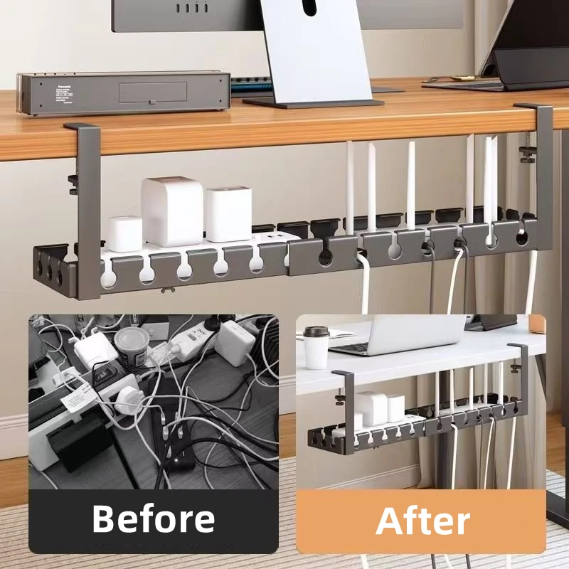 No Drilling Under Desk Wire Management Tray Retractable Cable Organizers in Home Office PC Router Data Wire Metal Storage Rack