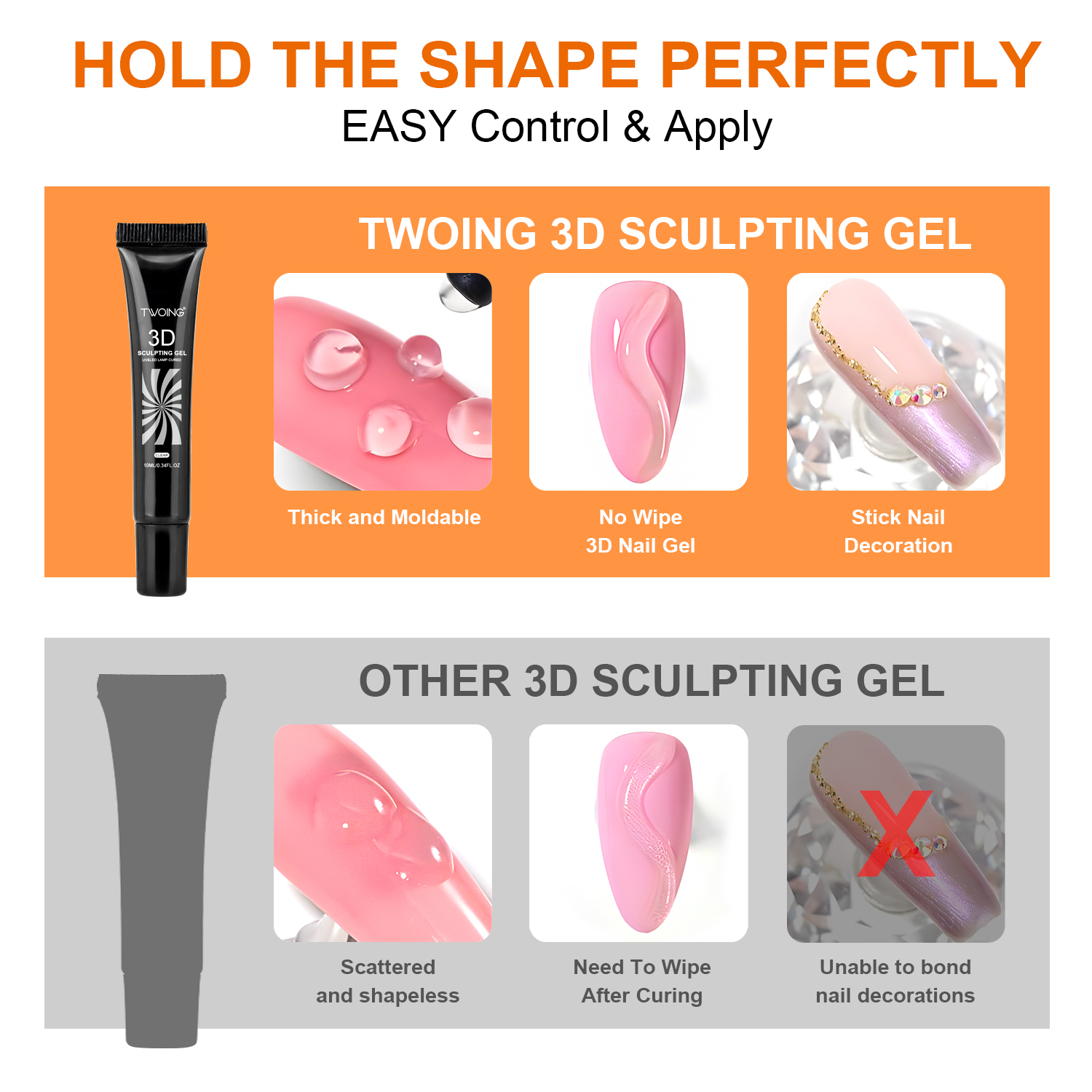 Gel para decoración de uñas 3D de 10 ml: diseños de bricolaje, gel para esculpir resistente al agua, gel para diseño de uñas resistente al agua para tallas y formas intrincadas