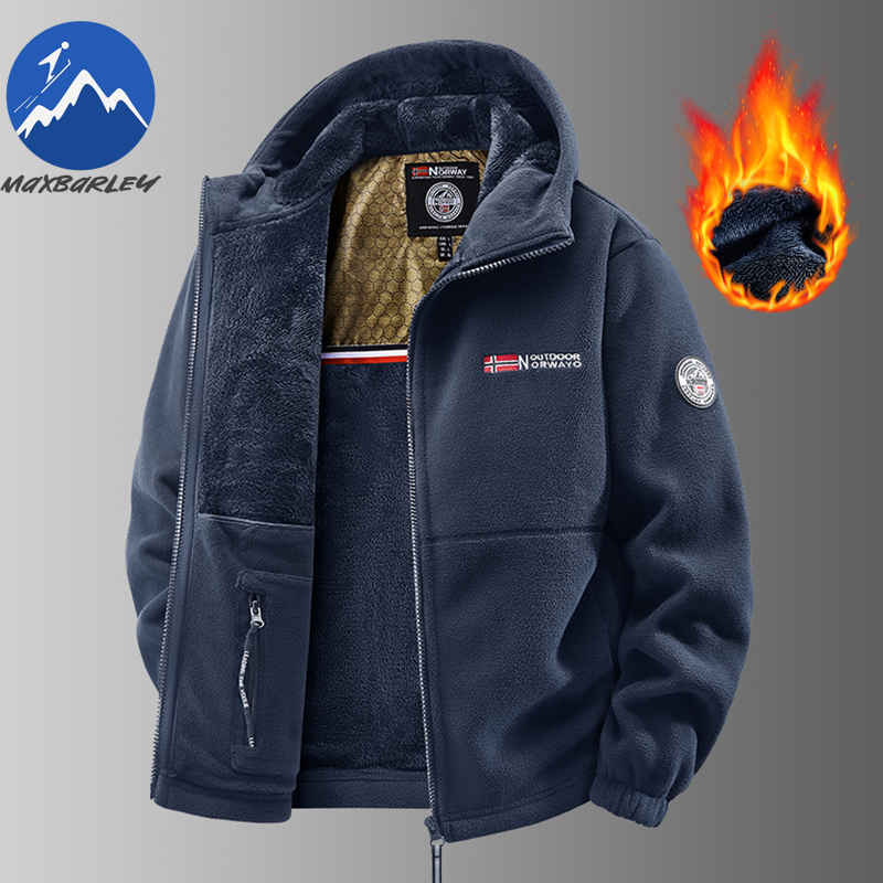 Maxbarley Merk Winter Fleece Jas Mannen Casual Verdikte Wollen Jas Athleisure Ontwerp Warme Mode Capuchon Jassen Sneeuw Skipak